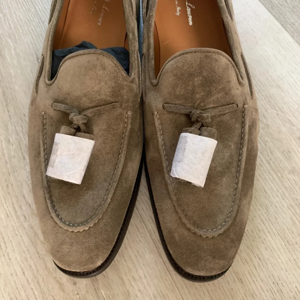 Ralph Lauren Purple Label Mens Suede Tassel Loafers Olive Taupe Italy 11.5 D